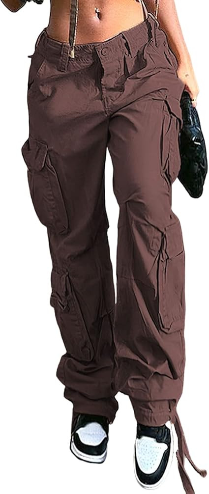 Women's Y2K High Rise Baggy Straight Leg Cargo Pants Streetwear Casual Boyfriend Trousers with Po... | Amazon (US)