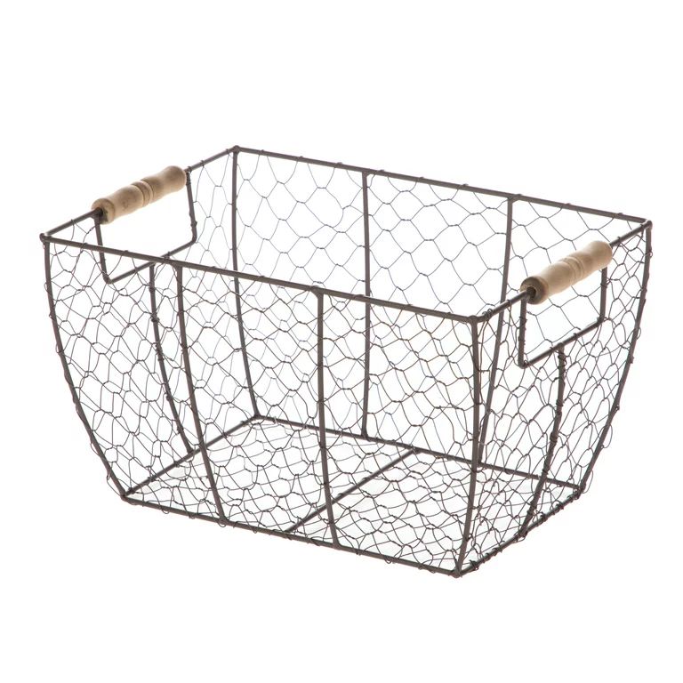 Mainstays Brown Chicken Wire Basket with Wood Handles - Walmart.com | Walmart (US)