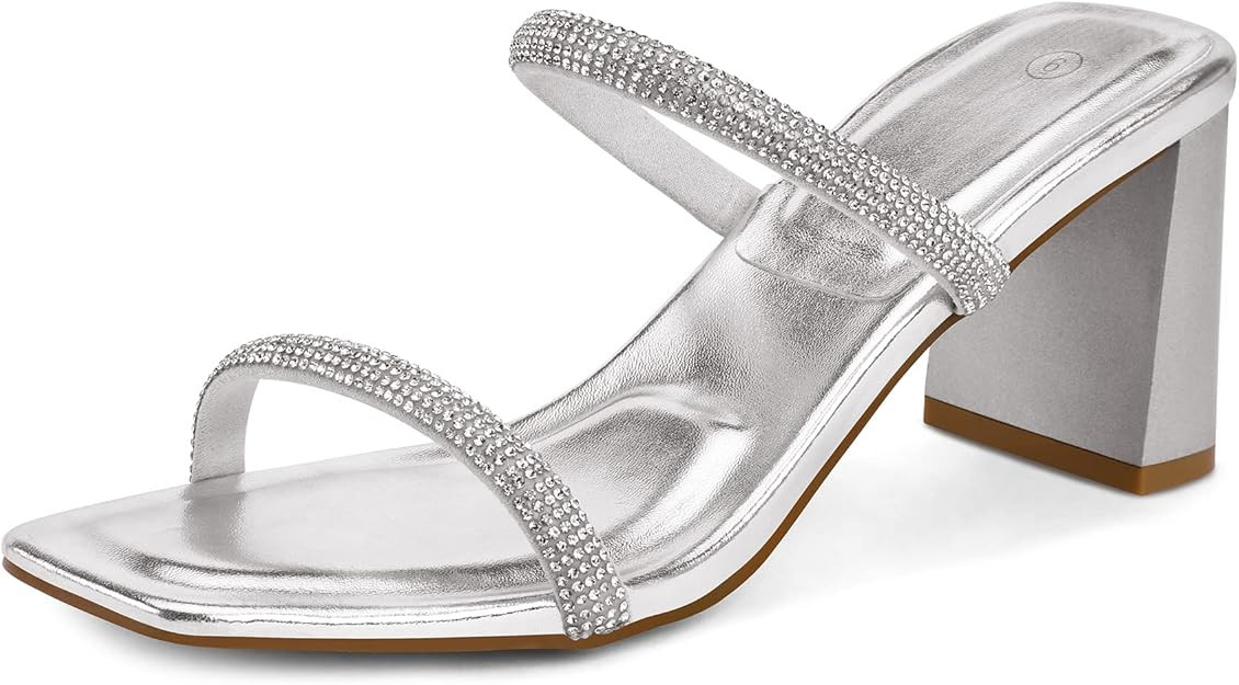 mysoft Women's 3 inch Block Heel Square Toe Sandals Two Straps Mules Backless Slip On Dress Shoes | Amazon (US)