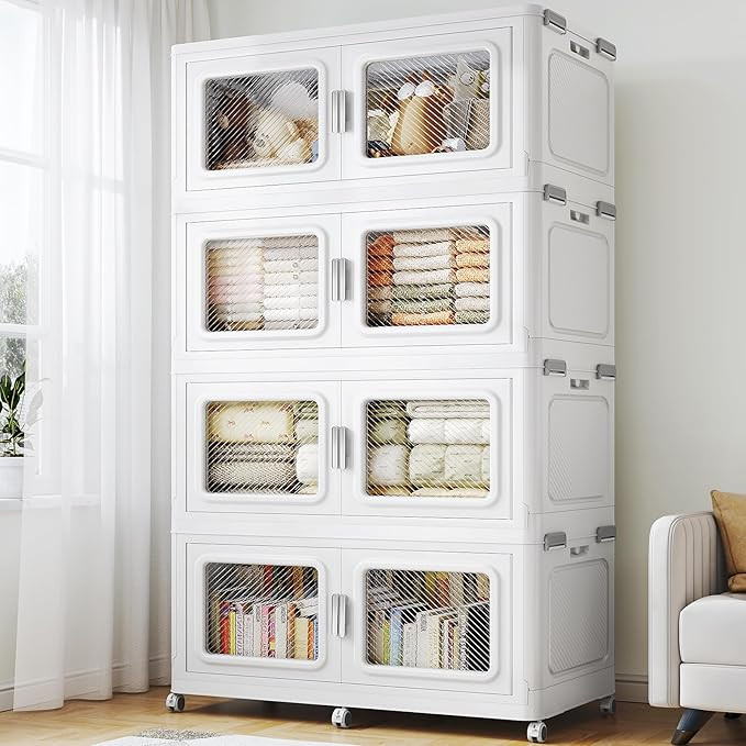 880 Qt Stackable Storage Bin with Lid, 220Gal Extra Large Collapsible Storage Boxes, Folding Plas... | Amazon (US)