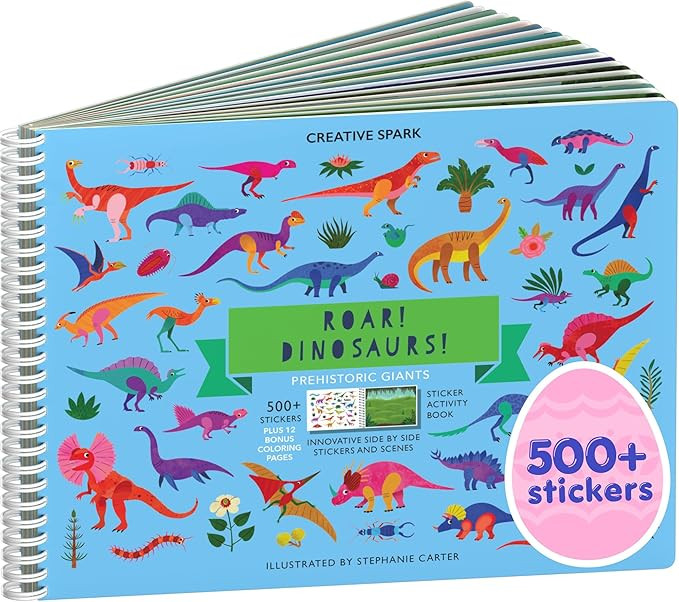 Cupkin Dinosaur Sticker Book Activity for Kids, Toddler Airplane Travel Essentials, 500+ Dino Sti... | Amazon (US)