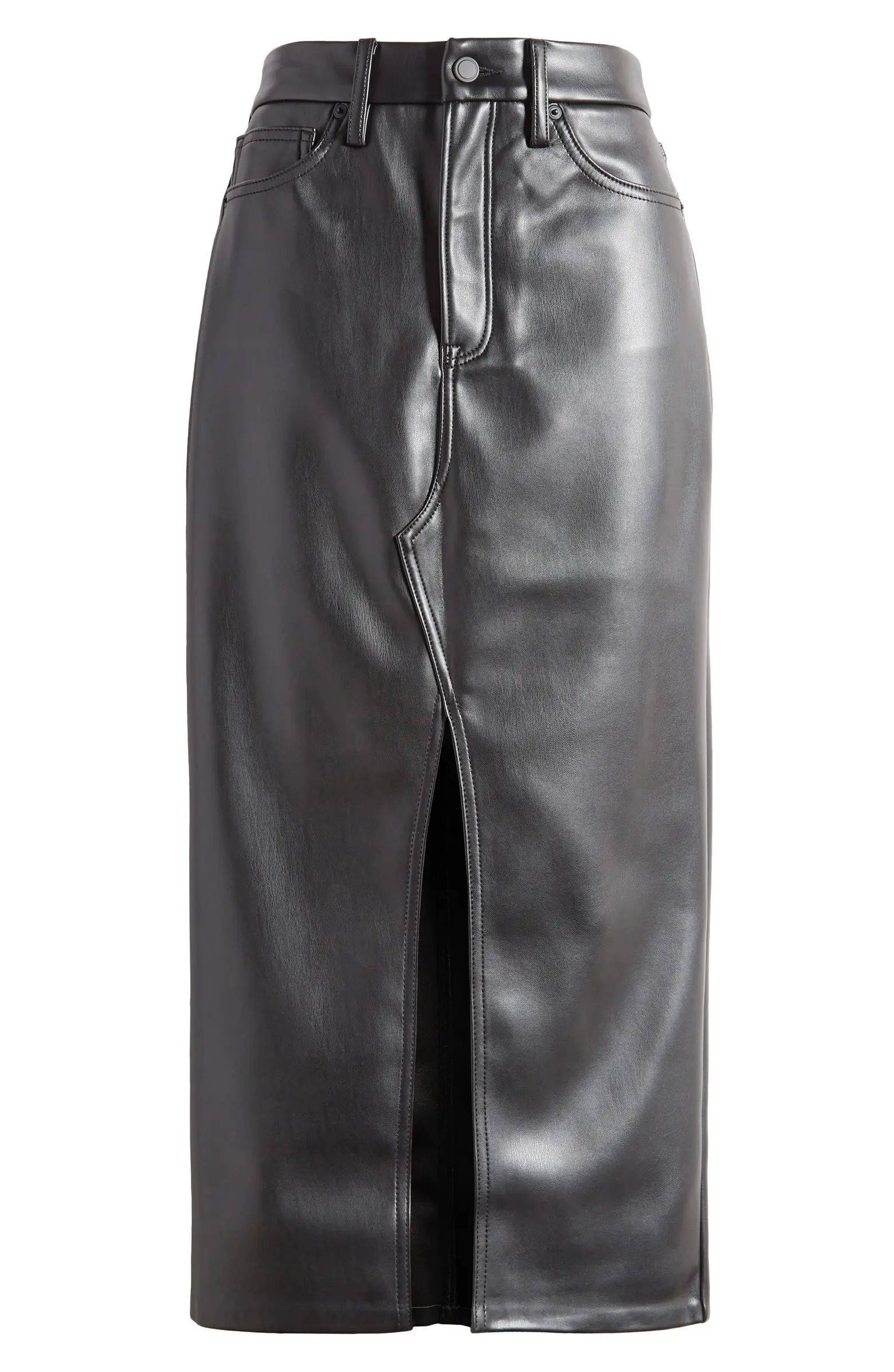 Faux Leather Slit Front Midi Skirt | Nordstrom