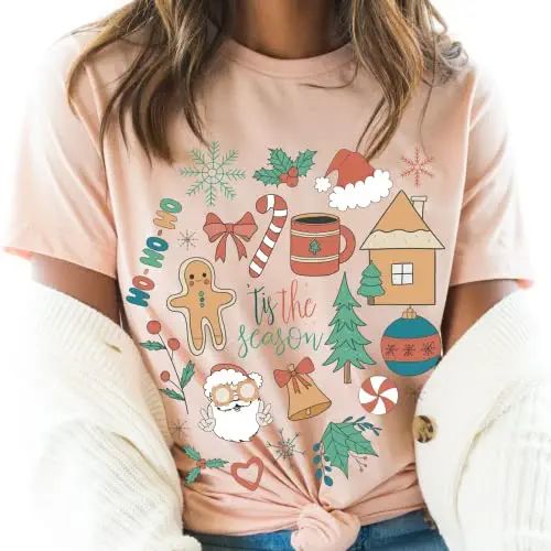 Amazon.com: Tis The Season Retro Santa Christmas Shirt, Bella Canvas Shirt, Christmas Graphic Tee... | Amazon (US)