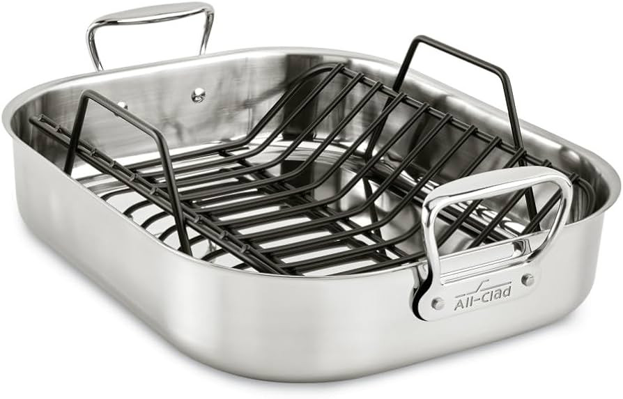 All-Clad Specialty Stainless Steel Roaster and Nonstick Rack 16x13x5 Inch Oven Broiler Safe 600F ... | Amazon (US)