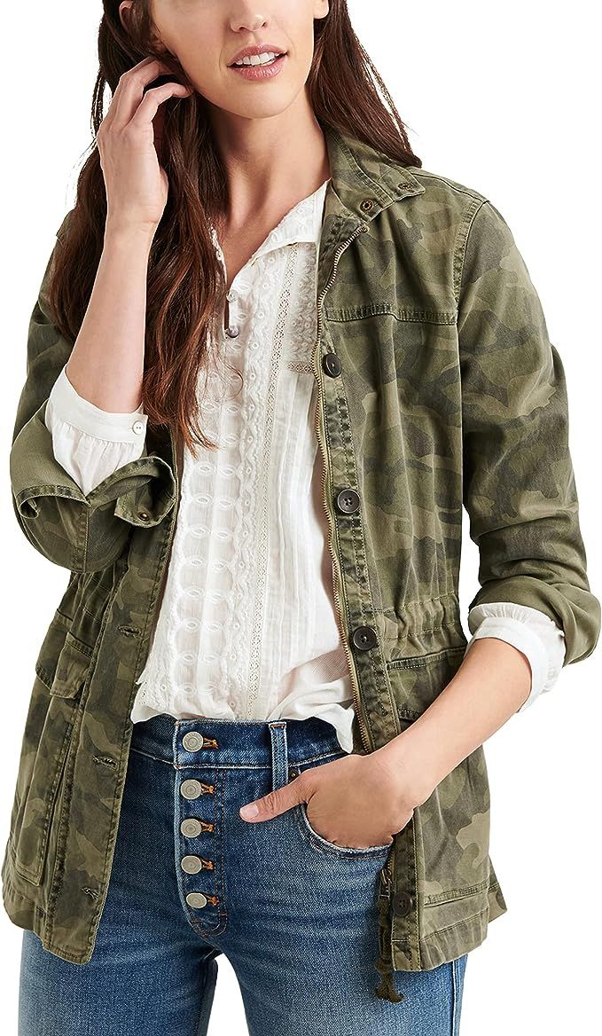 Lucky Brand Women's Long Sleeve Button Up Camo Printed Utility Jacket | Amazon (US)
