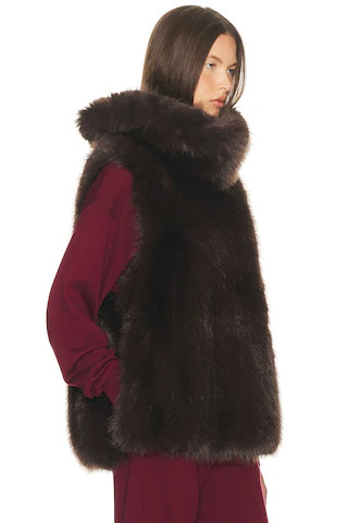 Helsa Faux Fox Gilet in Brown | FWRD 