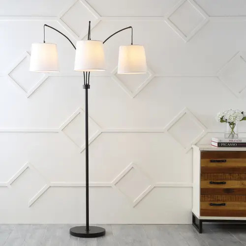 JONATHAN Y Sylva 3-Light Mid-Century Modern Head-Adjustable Iron LED Arc Floor Lamp in Black at Nordstrom | Nordstrom