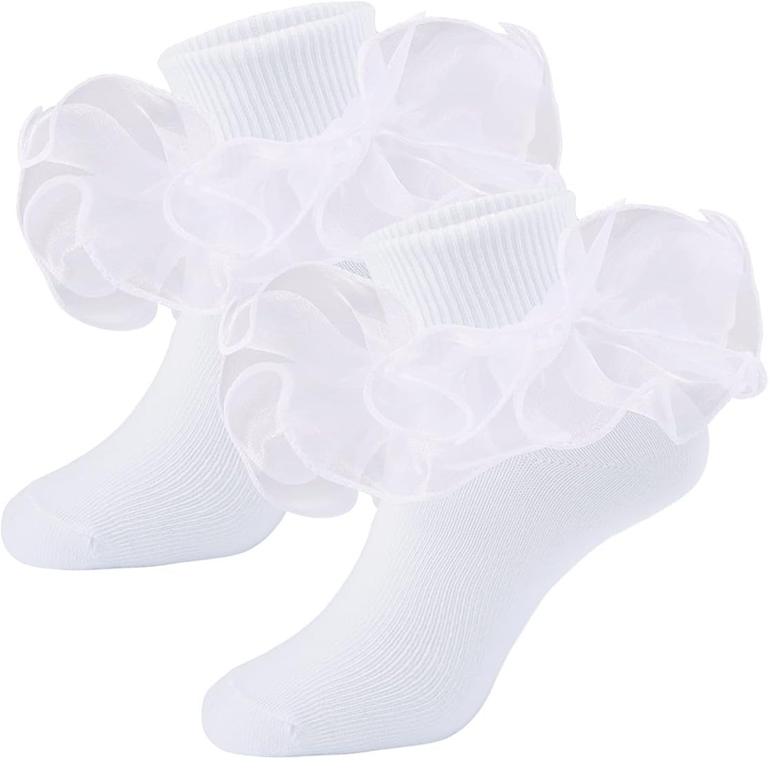 Girls Ruffle Socks Double Lace Frilly Dress Socks Kids Turn Cuff Socks for Toddler Little Girls 2... | Amazon (US)