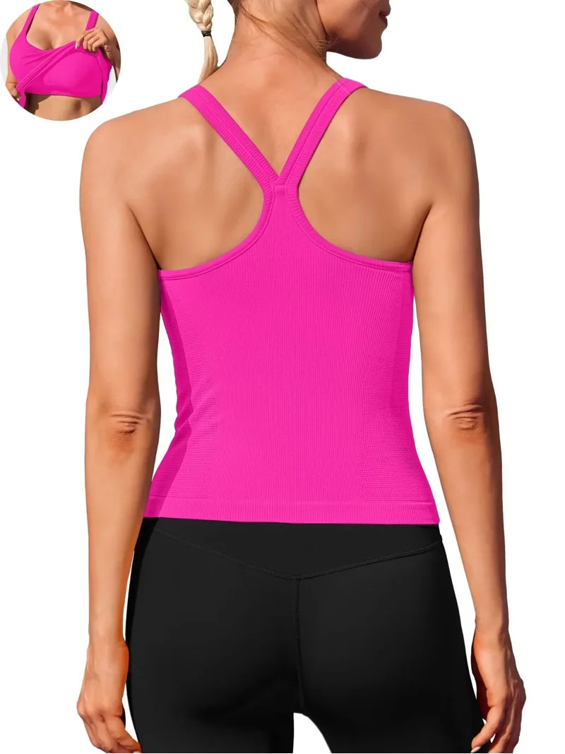 ANFERRY Womens Workout Tank Tops Ribbed Built in Bra Athletic Shirts Scoop Neck Racerback Yoga Ca... | Walmart (US)