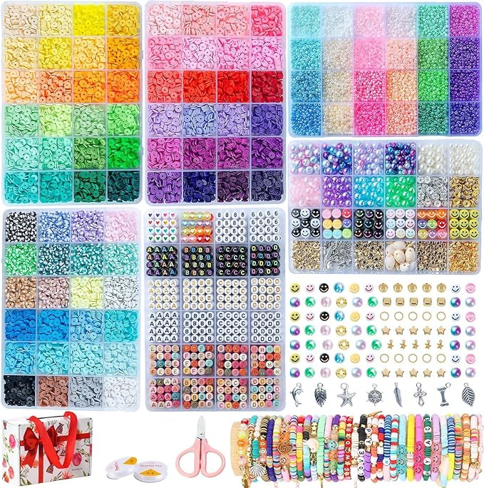 SJZWSD 6-Box Friendship Bracelet Making Kit - 16,000pcs Clay, Seed & Glass Beads Collection, Lett... | Amazon (US)