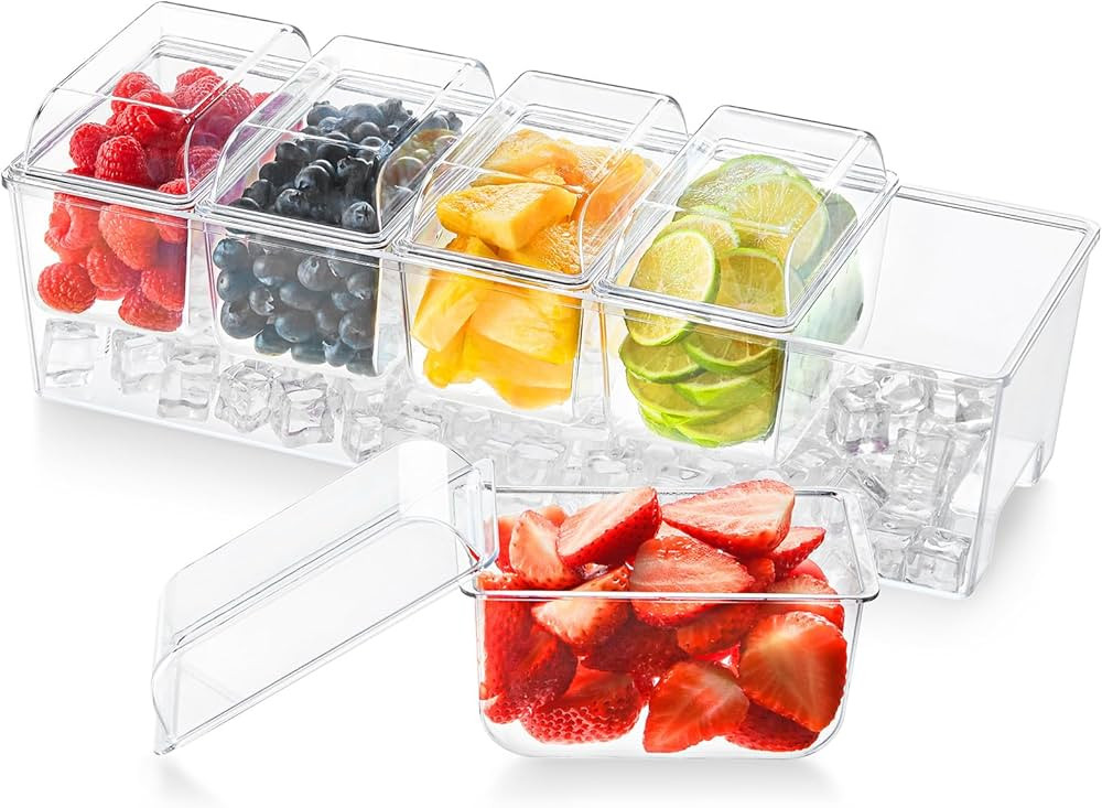 Lifewit Ice Chilled Condiment Caddy with 5 Containers(2.5 Cup), Condiment Server with Separate Li... | Amazon (US)