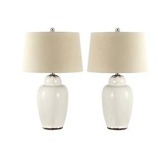 Safavieh Emerly 21.5 in. Antique White Table Lamp with Oatmeal Shade (Set of 2) | The Home Depot