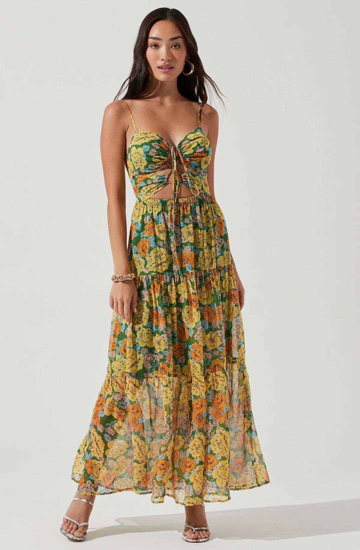 Brandy Floral Cinched Front Cutout Maxi Dress | ASTR The Label (US)