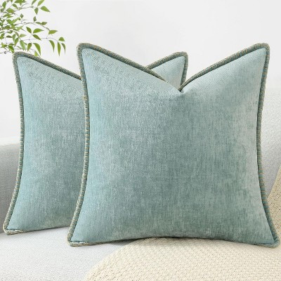 LISM 22x22 Inch Soft Velvet Pillowcases Set of 2,Neutral Decorative Pillow Covers with Stitched Edge,Aqua Haze | Target