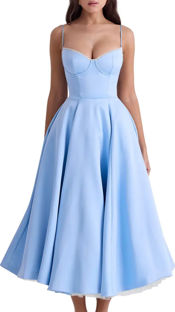 HOUSE OF CB Mademoiselle Bustier Stretch Satin Midi Dress | Nordstrom | Nordstrom