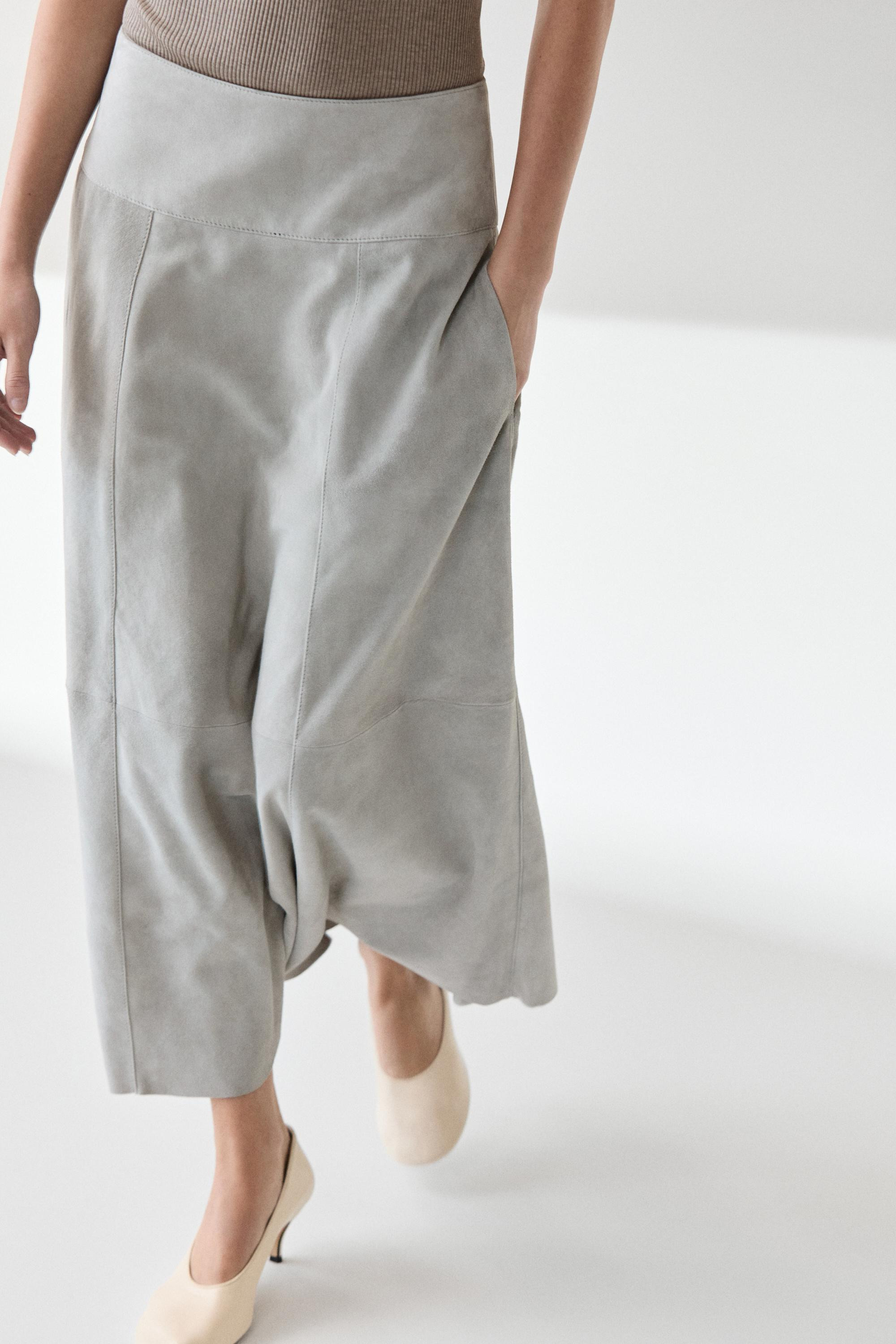 Suede flared midi skirt with sash | Massimo Dutti US