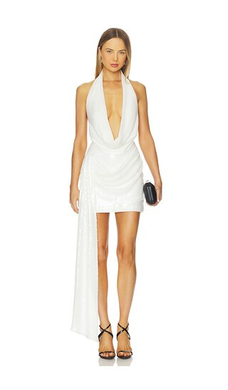 Halter Draped Wrap Mini Dress in White | Revolve Clothing (Global)