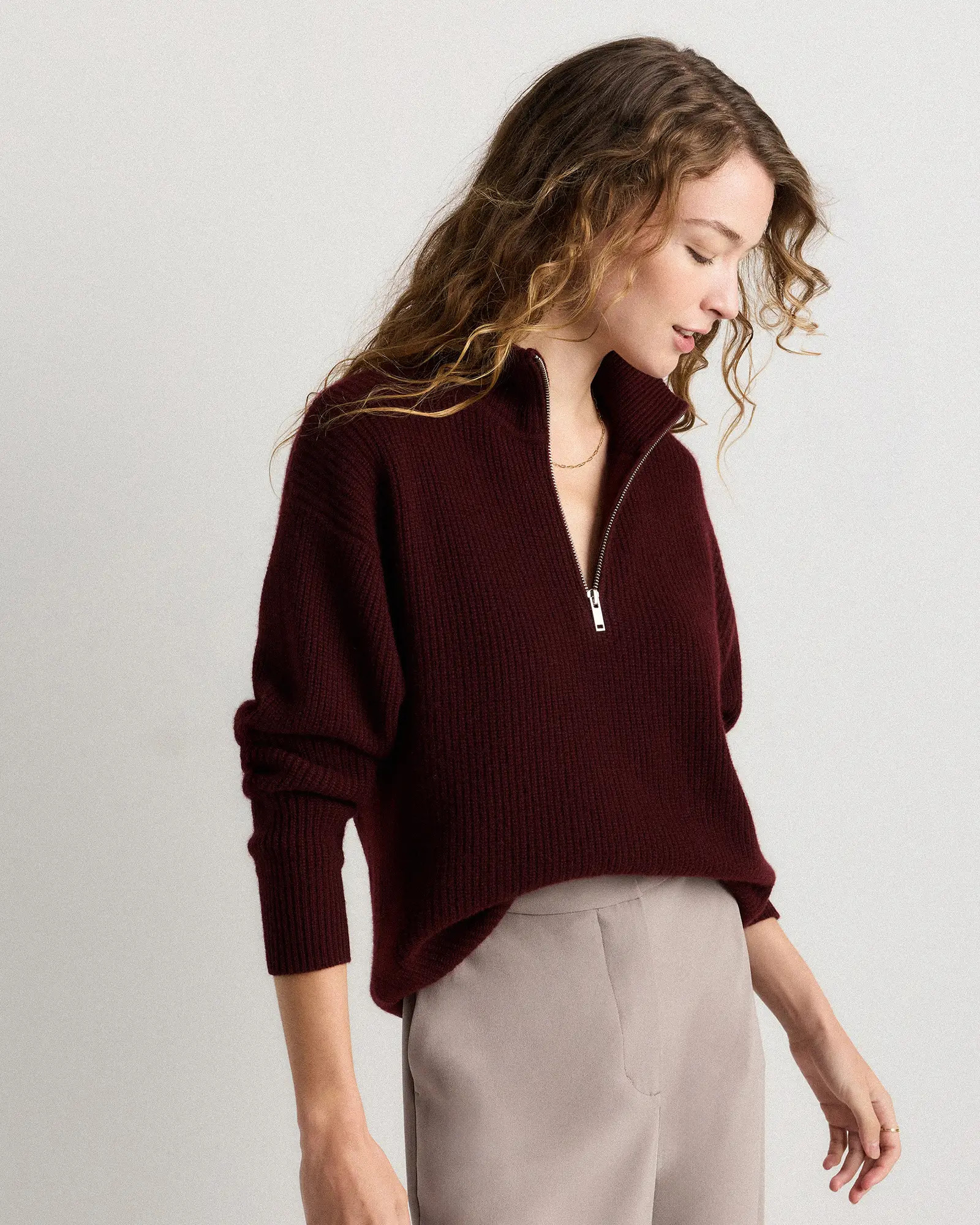 Mongolian Cashmere Fisherman Quarter Zip Sweater | Quince