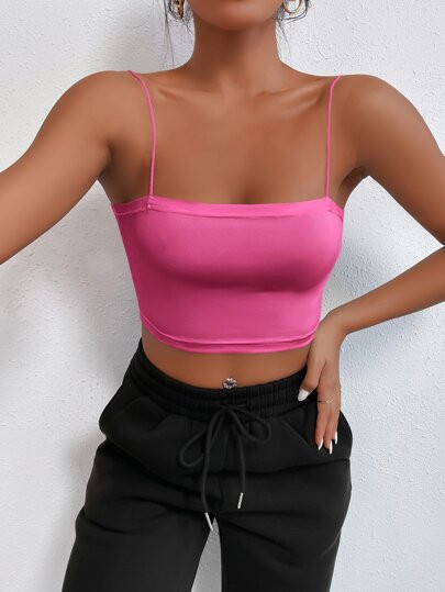 SHEIN PETITE Solid Slim Crop Cami Top | SHEIN