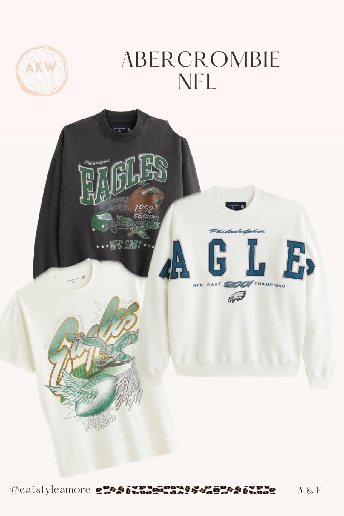 Cozy nfl crewnecks and t-shirts. Eagles merchandise. These crewnecks are my most grabbed for! 

I wear a small - size down one for women it is unisex. 