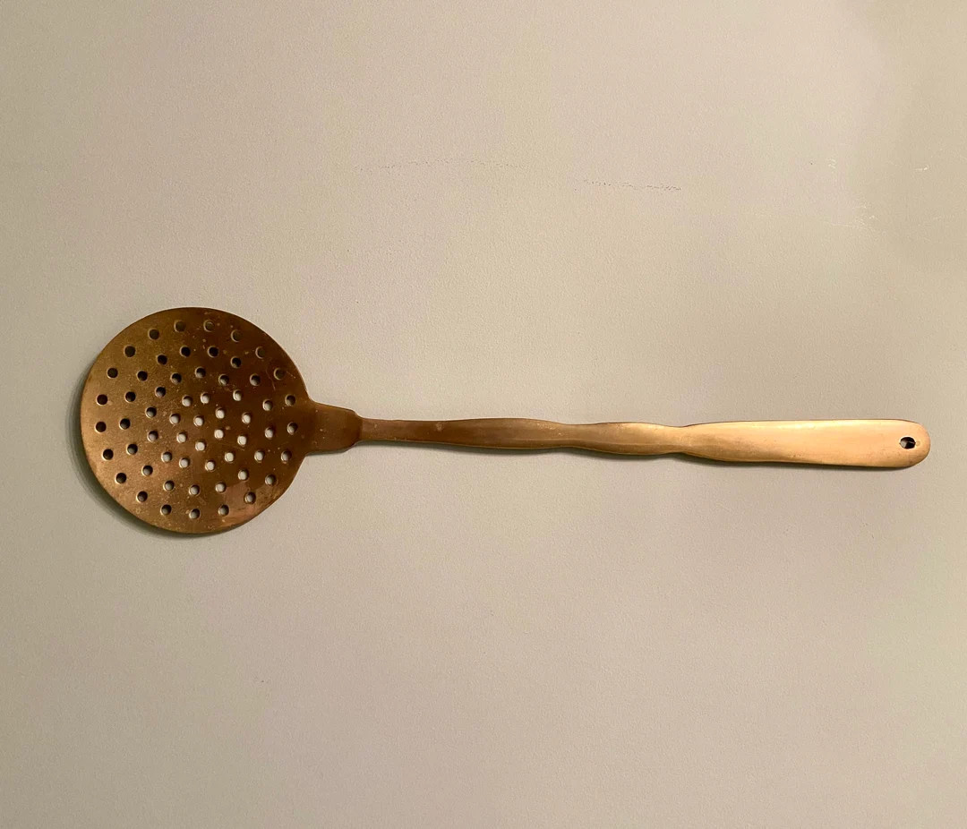 Large Vintage One Piece Brass Skimmer Strainer Slotted Spoon JA8 | Etsy (US)