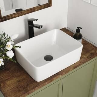 DEERVALLEY DeerValley Liberty 16 in. L x 12 in. W Rectangular Bathroom Ceramic Vessel Sink in Whi... | The Home Depot