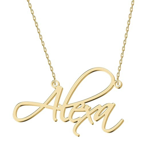 UMAGICBOX Personalized Alexa Name Necklace 18K Gold Plated Stainless Steel Custom Engraved Dainty Nameplate Pendant Jewelry Customized Birthday Gifts for Women Girls Mother Daughters | Amazon (US)