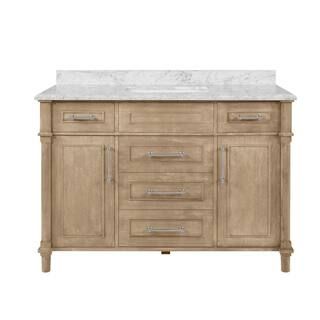 Home Decorators Collection Aberdeen 48 in. W x 22 in D Vanity in Antique Oak with Carrara Marble ... | The Home Depot