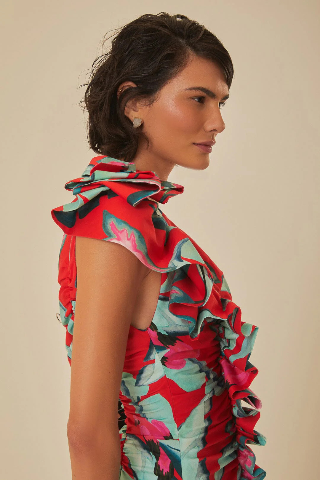 Red Summer Foliage One Shoulder Maxi Dress | FarmRio (US)