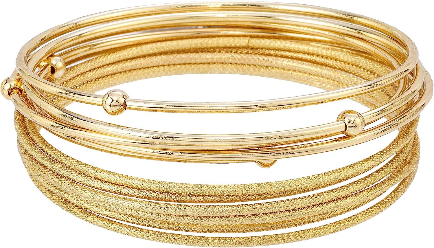 Madison Tyler Classic Collection 11 Piece Stackable Bangle Bracelet Set Gold Plated - 5 Smooth Ba... | Amazon (US)
