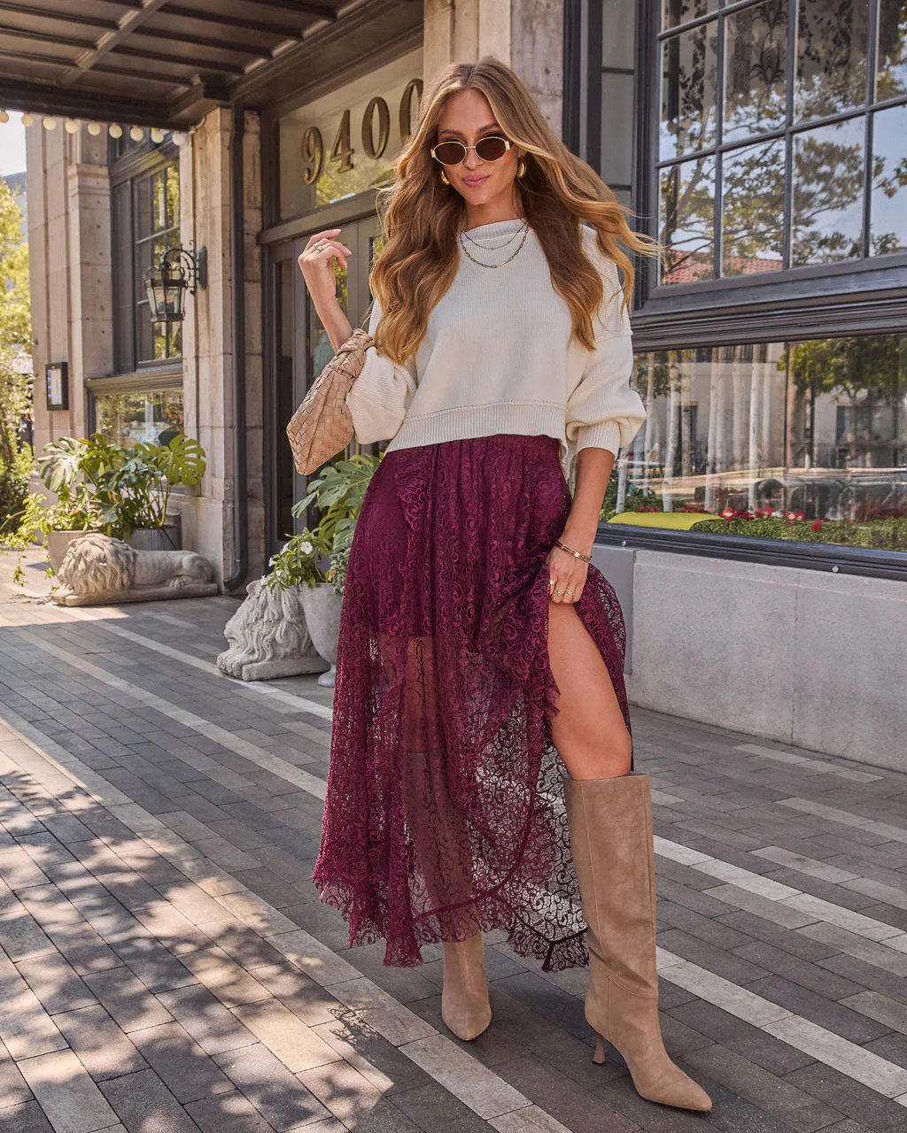 Mulled Wine Lace Midi Skirt | VICI