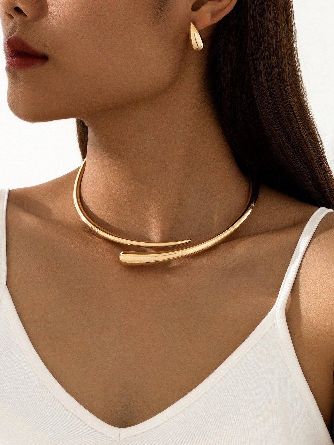 1set Simple And Stylish Alloy Stud Collar & Water Drop Earrings Set, Women's Daily Wear, Summer B... | SHEIN