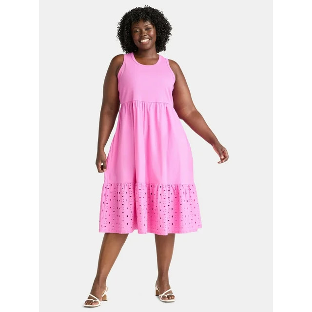 Terra & Sky Women's Plus Tank Eyelet Midi Dress, Sizes 0X-5X | Walmart (US)
