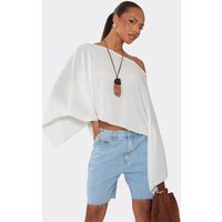 Off The Shoulder Asymmetric Detail Cape Top In White, Women's Size UK 8 | EGO (UK)