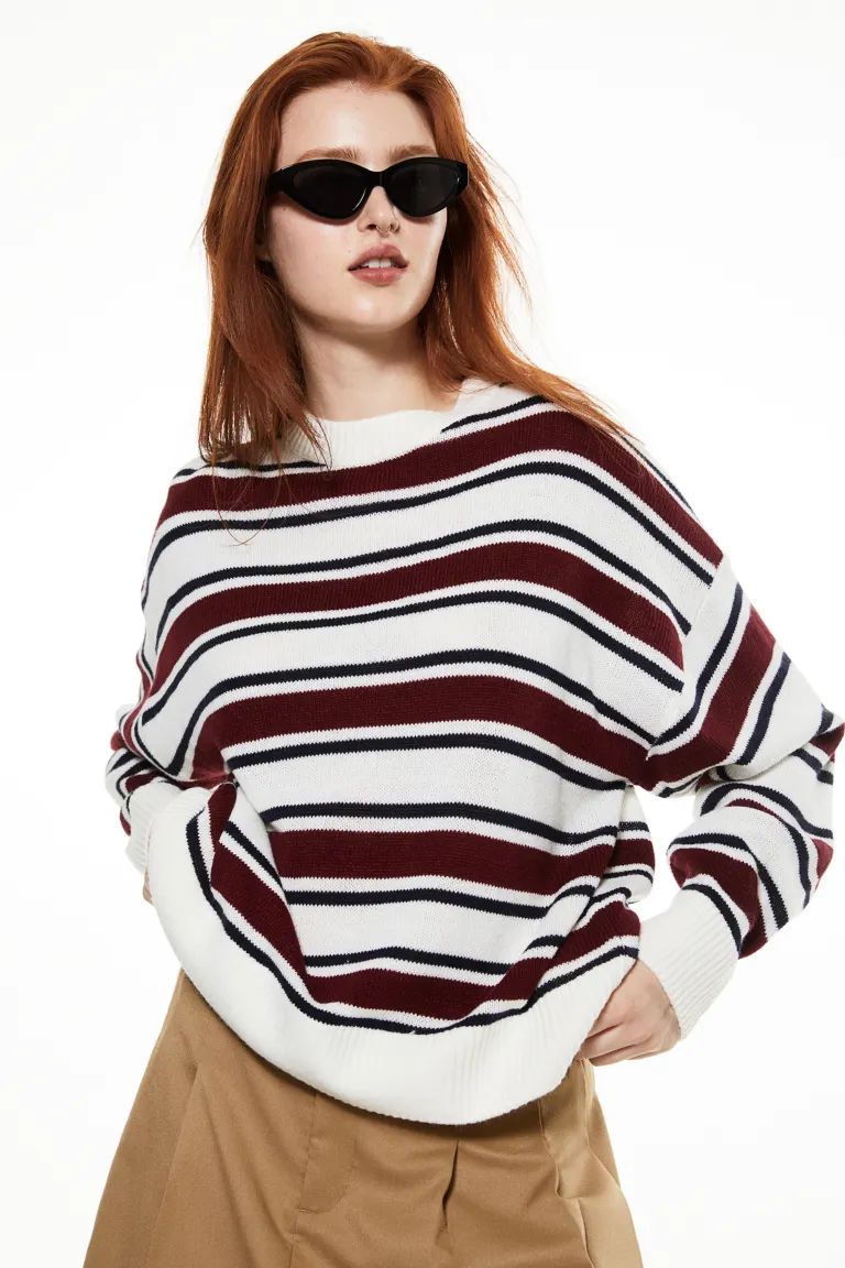 Jacquard-knit jumper - Light beige/Striped - Ladies | H&M GB | H&M (UK, MY, IN, SG, PH, TW, HK)