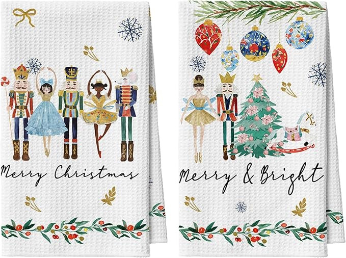 Artoid Mode Nutcrackers Xmas Balls Merry Christmas Bar Kitchen Towels, 12x24 Inch Quick Dry Micro... | Amazon (US)