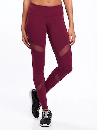 Old Navy Womens Mid-Rise Mesh-Panel Compression Leggings For Women Winter Wine Size L | Old Navy US