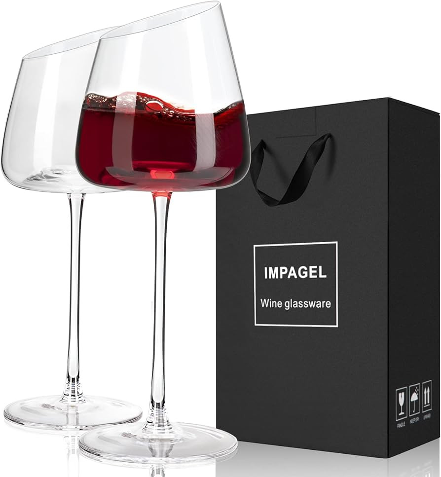 Slanted White Wine Glasses Set of 2, Modern No-lead Hand-Blown Long Stem Red Wine glasses,Premium... | Amazon (US)