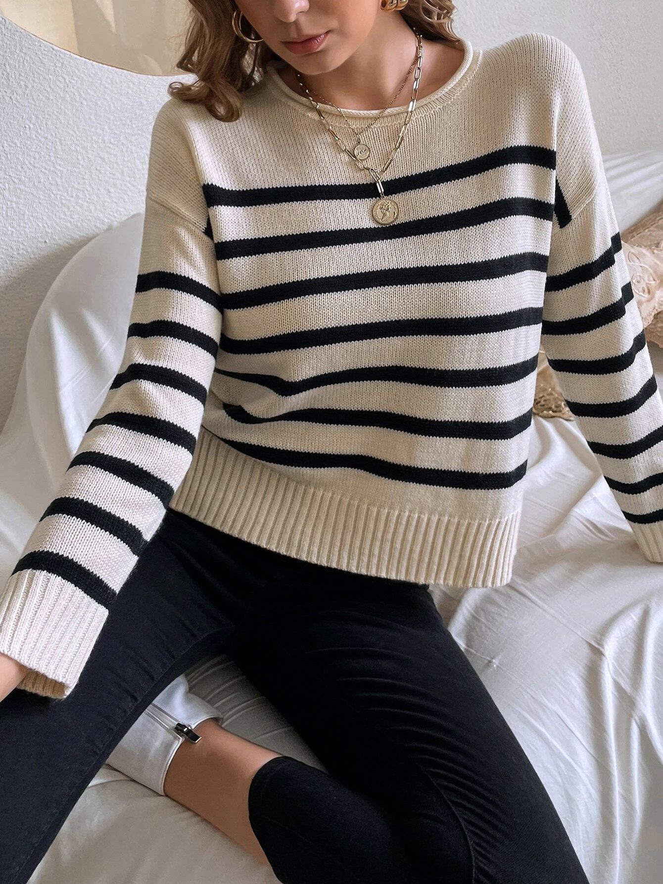 Drop Shoulder Striped Pattern Sweater
   SKU: swsweater23210601379      
          (307 Reviews)
... | SHEIN