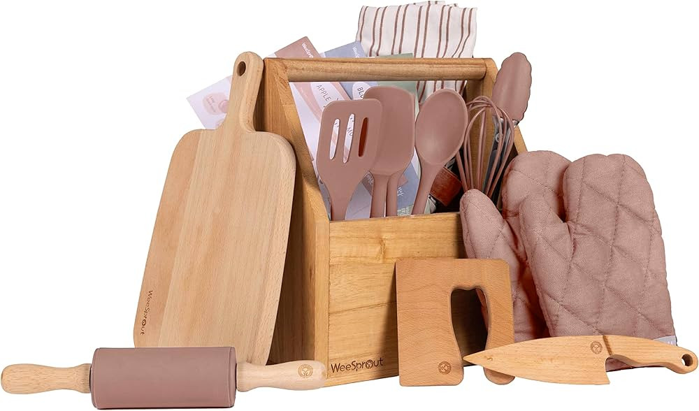 WeeSprout Little Chef Kids Cooking & Baking Set, 14 Piece Cooking Set with Real Kitchen Tools & K... | Amazon (US)
