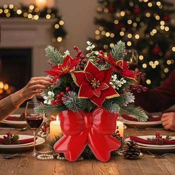 Bow Vase Coquette Pink Ceramic Vase Pen Holder Makeup Brush Holder Contemporary Design Decorative Women Gift for Christmas Home Office Shelf Table Room(Red,Classic) | Amazon (US)