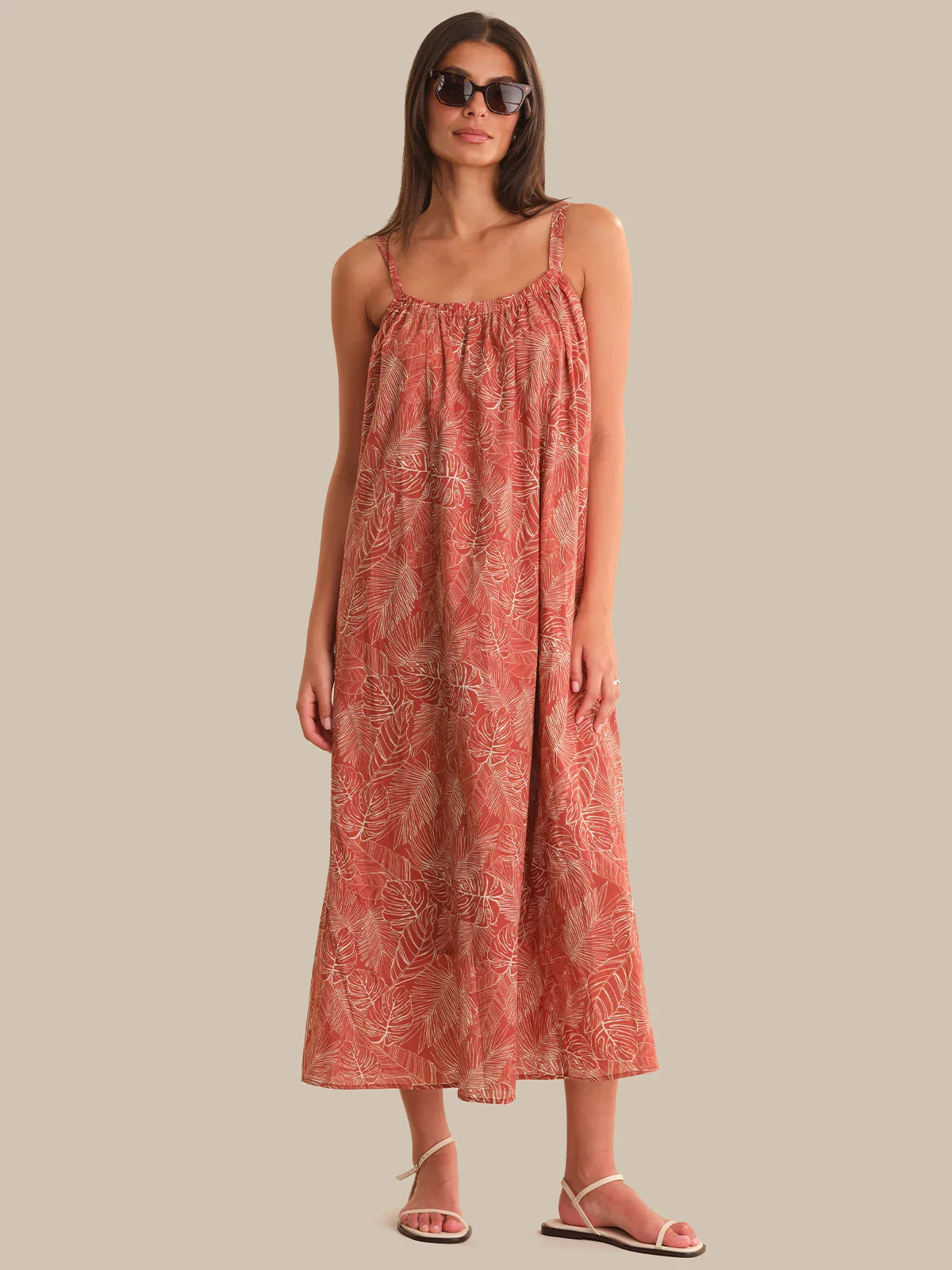 89th & Madison Tropical Leaf Print Square Neck Maxi Dress | 89th + Madison