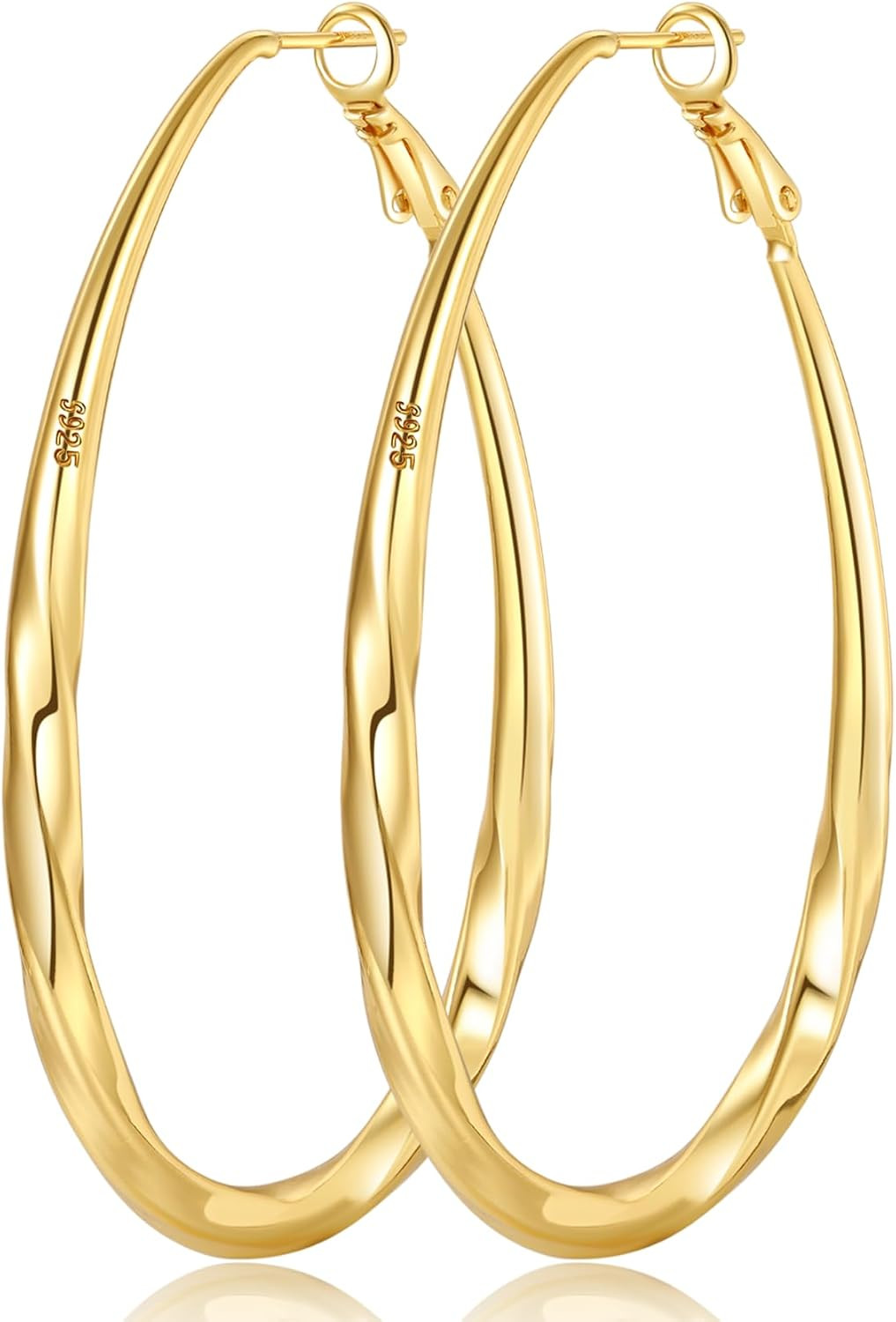 PABBEU Oval 925 Sterling Silver Hoop Earrings for Women Large Lightwieght | Amazon (US)