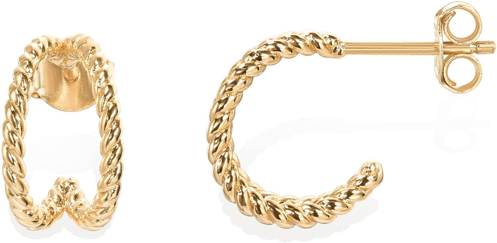 PAVOI 14K Gold Plated Sterling Silver Split Hoop Huggie Earrings in Rose Gold, White Gold and Yel... | Amazon (US)