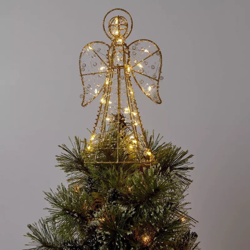 11.5" LED Gold Wire Beaded Angel Christmas Tree Topper Warm White Dewdrop Lights - Wondershop™ | Target