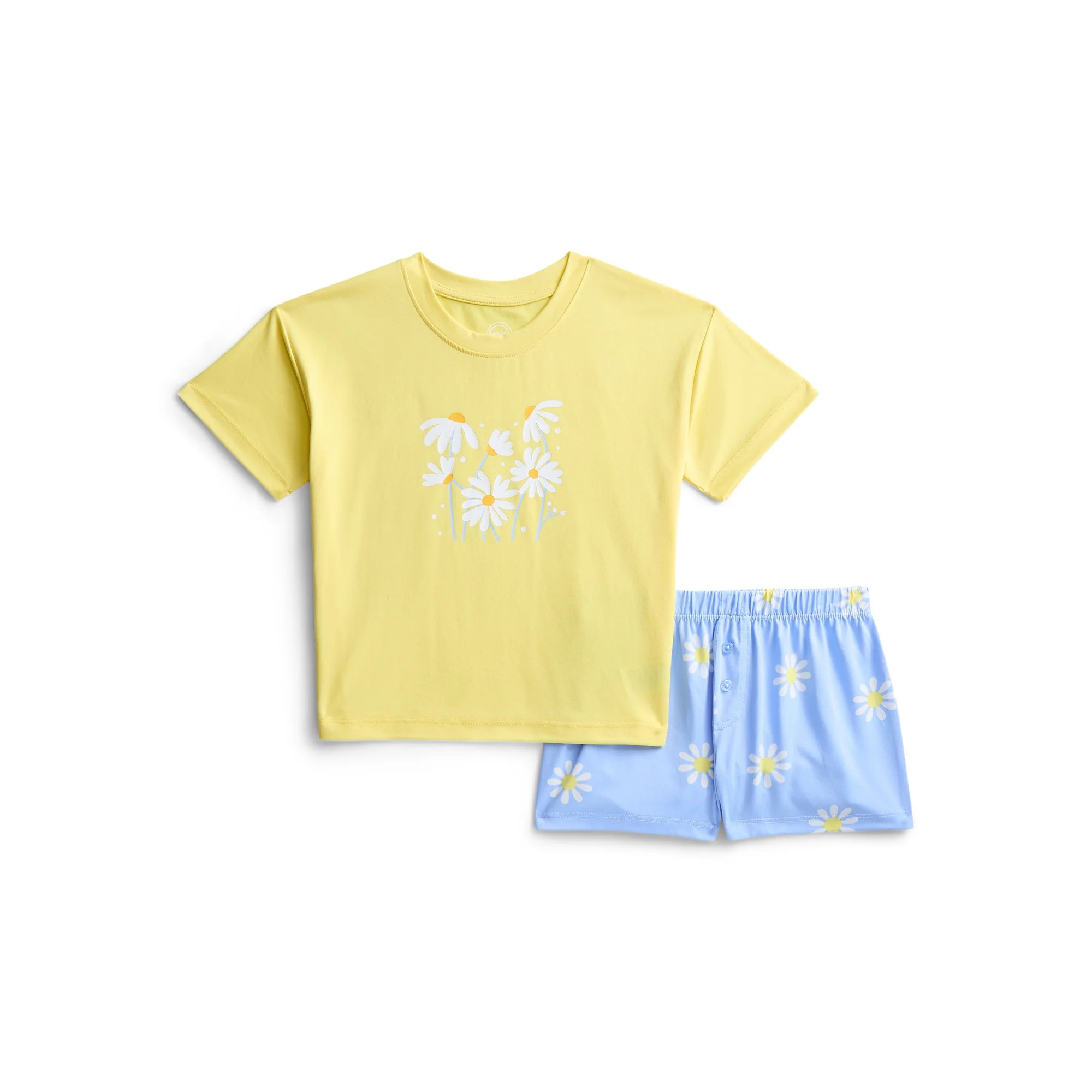 Wonder Nation Girls Short Sleeve Tee and Shorts Pajama Set, 2-Piece, Sizes 4-18 | Walmart (US)