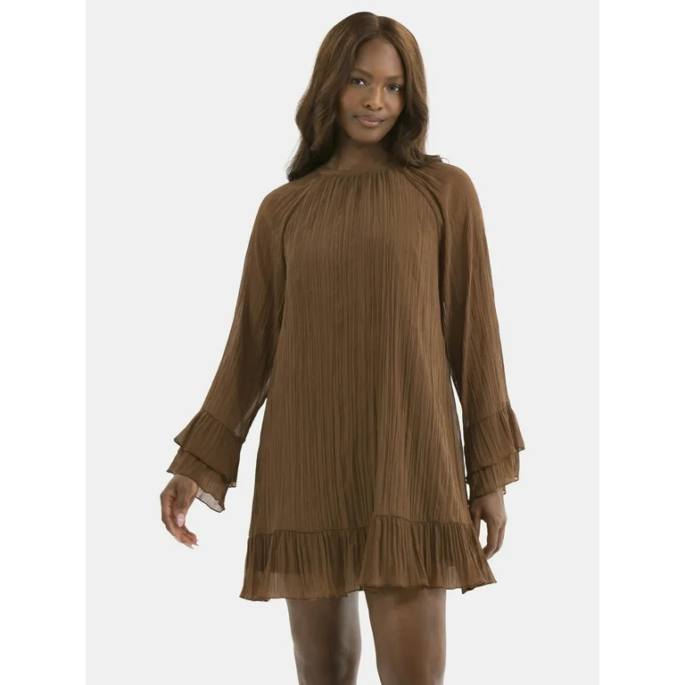 Time and Tru Women's and Women's Plus Crinkle Mini Dress with Back Tie, Sizes XS-4X - Walmart.com | Walmart (US)