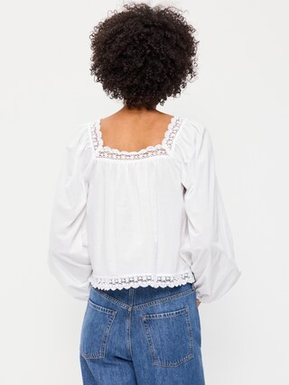 Long-Sleeve Lace Trim Top | Old Navy (US)