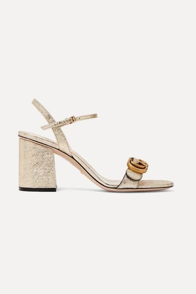 Gucci - Marmont Logo-embellished Metallic Cracked-leather Sandals - Gold | NET-A-PORTER (US)