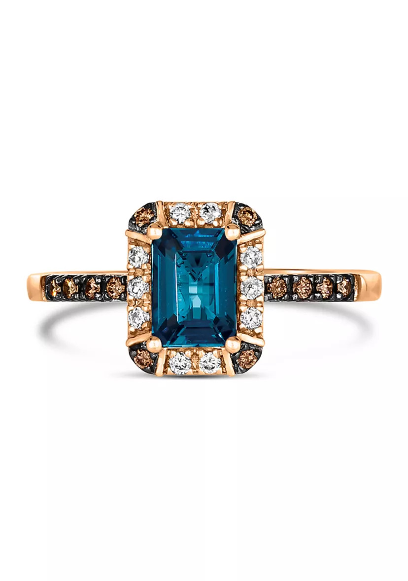 1.33 ct. t.w. Deep Sea Blue Topaz™, 1/10 ct. t.w. Nude Diamonds™, 1/10 ct. t.w. Chocolate Dia... | Belk